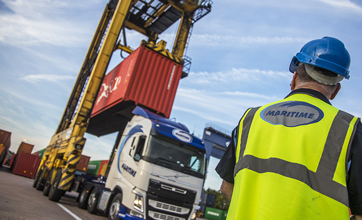 Container being lowered onto lorry